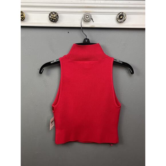 bar III Cropped‎ Turtleneck Sweater Womens XS Hot Pink Sleeveless Stretch NEW - Picture 2 of 8